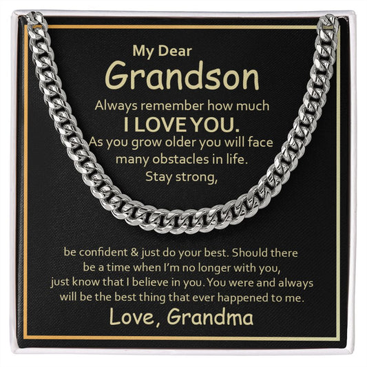 To my dear grandson a chain and a gift card